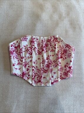 SHEIN White and Pink Floral Corset Crop Top